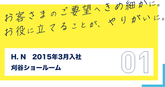 お客様のご要望へきめ細かに。お役に立てることが、やりがいに。